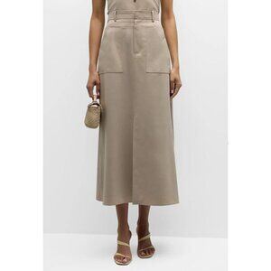 NWT ADEAM‎ Tessa Slit A-Line Midi Skirt Taupe MSRP $695